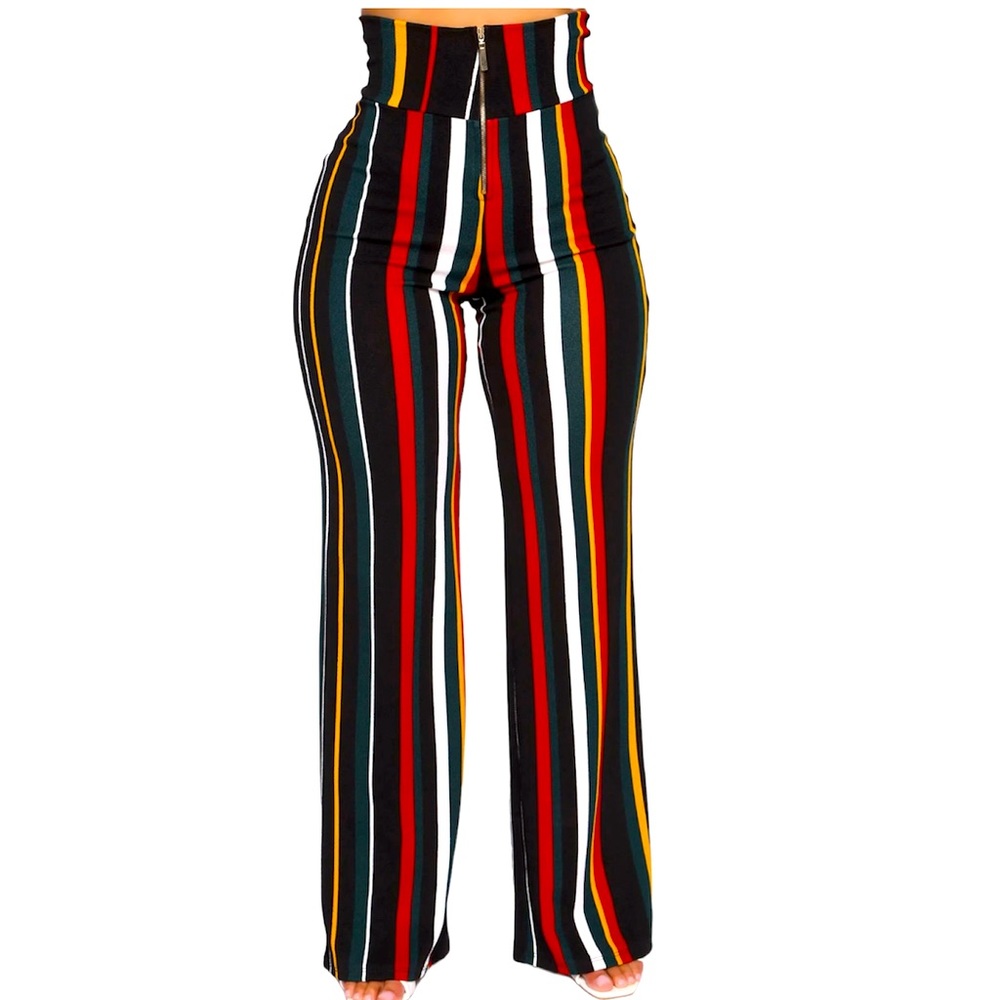 High Waist Striped Fitted & Wide Leg Pants